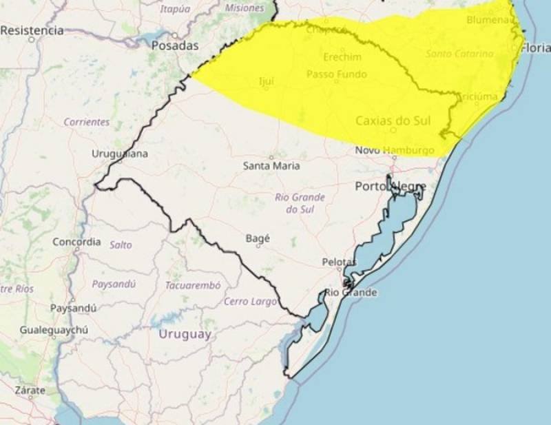 Inmet amplia período de alerta para chuva e vento intenso no RS