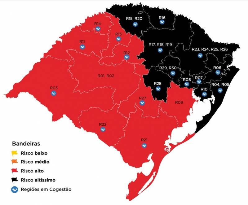 Dez regiões recorrem do mapa preliminar do Distanciamento Controlado no RS